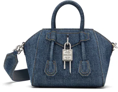 Givenchy Blue Denim Antigona Lock Toy Bag In 401-dark Blue