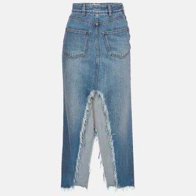 Pre-owned Givenchy Blue Denim Distressed Frayed Hem Midi Skirt S