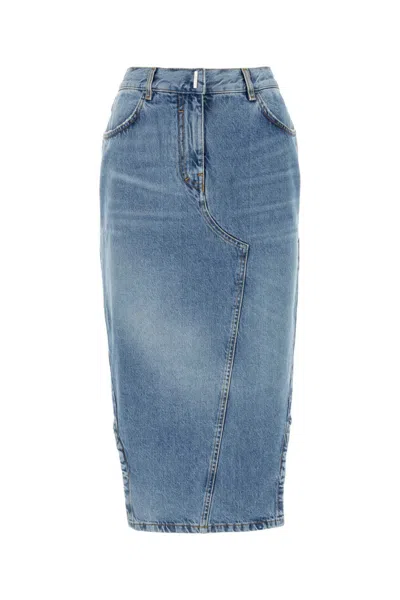 GIVENCHY BLUE DENIM MIDI SKIRT