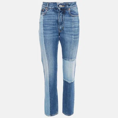 Pre-owned Givenchy Blue Denim Patch Work Straight Leg Jeans S/waist 26"