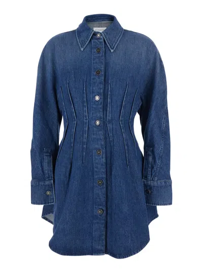 Givenchy Blue Dress With Pointed Collar And Lightly Structured Waist In Denim Woman