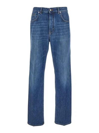 GIVENCHY BLUE FIVE-POCKET JEANS WITH LOGO PATCH ON THE BACK IN DENIM MAN