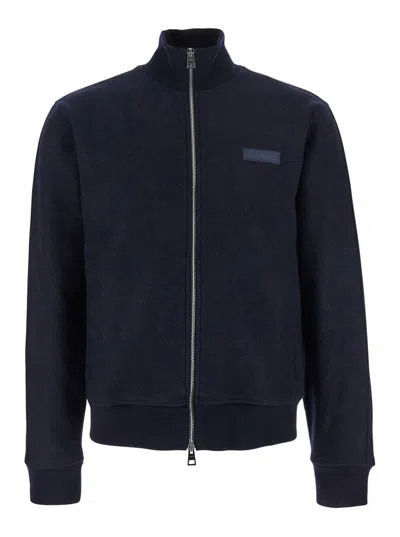GIVENCHY BLUE JACKET WITH HIGH NECK AND LOGO PATCH ON THE FRONT IN WOOL AND CASHMERE BLEND MAN