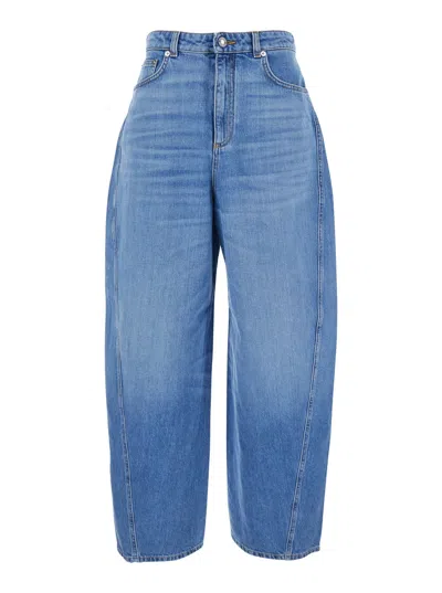Givenchy Blue Jeans With Logo Patch On The Rear And Wide Leg In Denim Woman