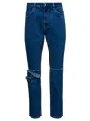 Givenchy Blue Jeans With Zip And Rips Details In Cotton Denim Man In Multicolor