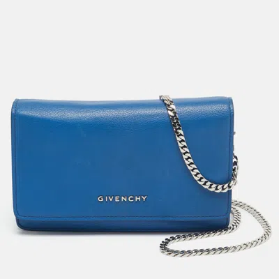 Pre-owned Givenchy Blue Leather Pandora Wallet On Chain