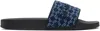 Givenchy Slide Flat Mules In Monogram 72 Denim In 401-dark Blue