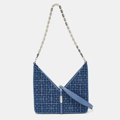 Pre-owned Givenchy Blue Monogram Denim And Leather Cut Out Chain Bag
