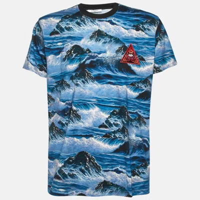 Pre-owned Givenchy Blue Ocean Wave Print Jersey Crew Neck T-shirt S