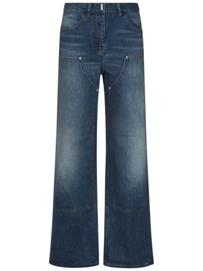 Givenchy Women's Oversized Jeans In Denim With Patches In Deep Blue