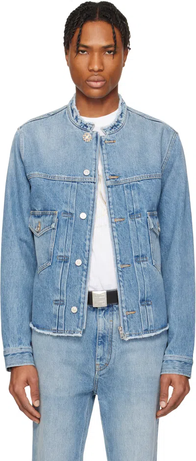 Givenchy Blue Reworked Biker Denim Jacket In 415-indigo Blue