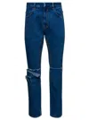 Givenchy Blue Jeans With Zip And Rips Details In Cotton Denim Man In Blue