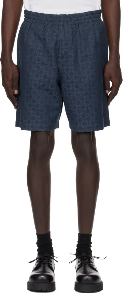 Givenchy Blue Shiny Monogram 72 Shorts In 063-grey/blue