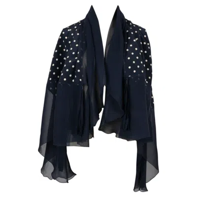 Pre-owned Givenchy Blue Silk Dotted Foulard Scarf