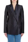 Givenchy Blue Solid Notched Lapel Blazer In Black
