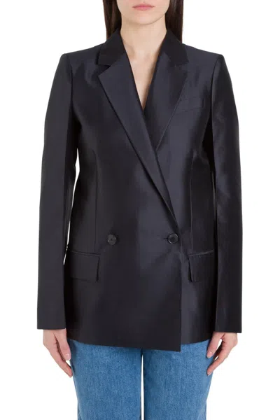 Givenchy Blue Solid Notched Lapel Blazer In Black
