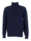 Givenchy Blue Turtleneck Sweater With Logo Lettering On The Front In Wool Man In Blue