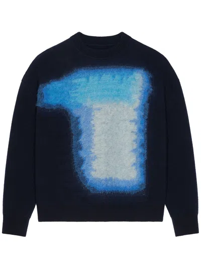 Givenchy Blue Wool Round Neck Sweater In Black