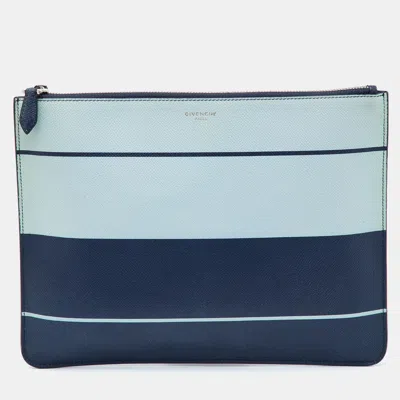 Pre-owned Givenchy Blue/navy Blue Leather Zip Pouch Clutch