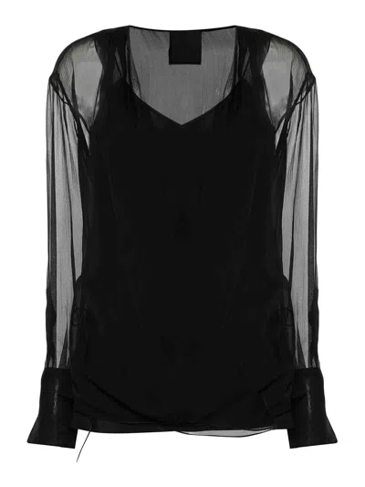 Givenchy Long-sleeve Silk Wrap Blouse In Black