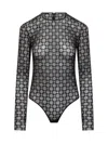 Givenchy Womens Monogram-print Long-sleeves Stretch-woven Body Black Silvery