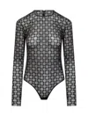 Givenchy Womens Monogram-print Long-sleeves Stretch-woven Body Black Silvery In Black