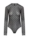 Givenchy Womens Monogram-print Long-sleeves Stretch-woven Body Black Silvery In Black
