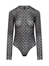 Givenchy Womens Monogram-print Long-sleeves Stretch-woven Body Black Silvery In Black/silvery
