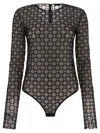 Givenchy Flocked Velvet Monogram Bodysuit In Sheer Tulle In Multi