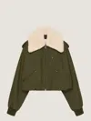 Givenchy Bomber In Cotton And Wool With Shearling Collar In Green