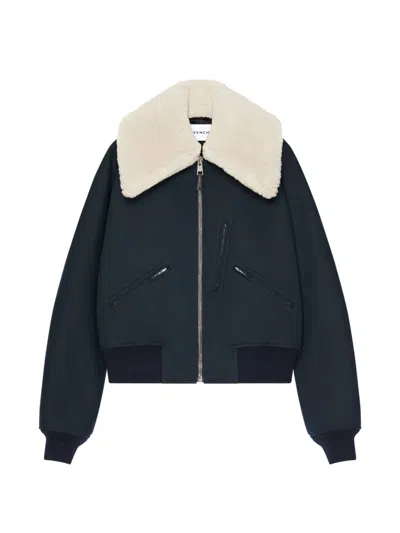 Givenchy Bomberjacke Aus Baumwolle Mit Shearling-kragen In Blau