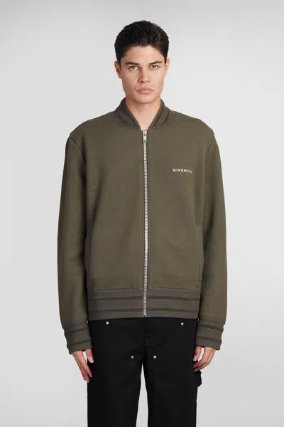Givenchy Green Sweatshirt With Bomber Collar And 4g Logo In Wool Man