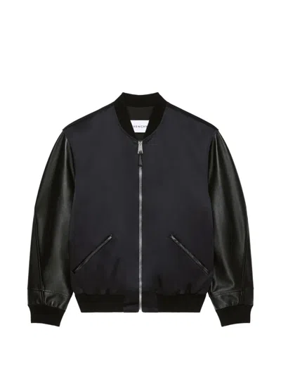 Givenchy Bomber In Leather And Satin With Paris Embroidery In Black