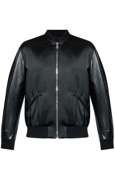 Givenchy Men Cotton And Nylon Jacket With Leather Sleeves In Black