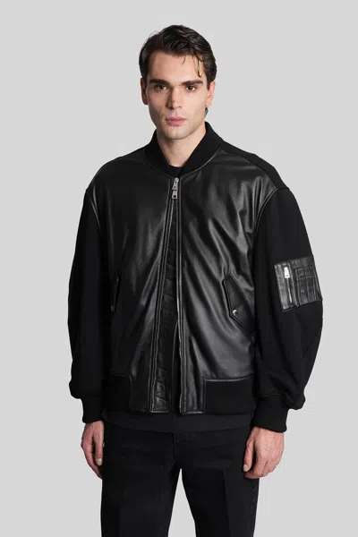 Givenchy Bomber Jacket With Leather Panels And Wool Sleeves In Black