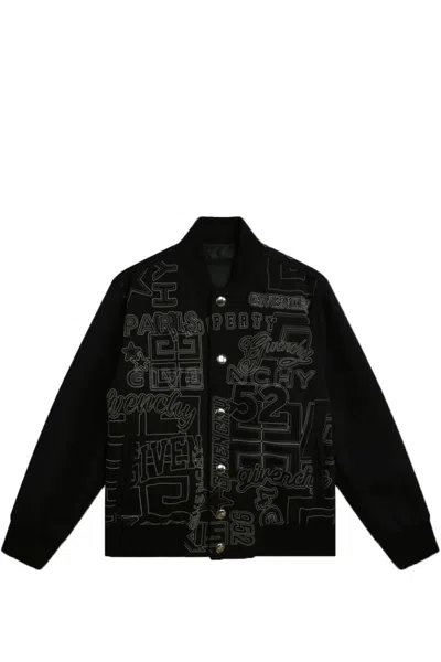 Givenchy Kids' Logo刺绣飞行员夹克 In Black