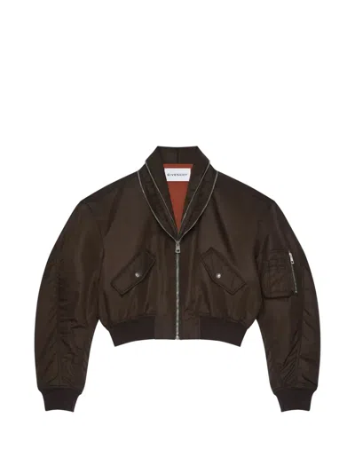 Givenchy Bomber With Zipped Shawl Collar In Nylon In Brown