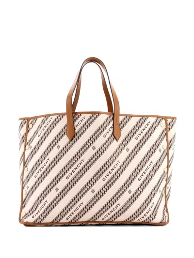 Pre-owned Givenchy Bond Shopper Logo Jacquard Canvas Large Tote Bag In Neutral