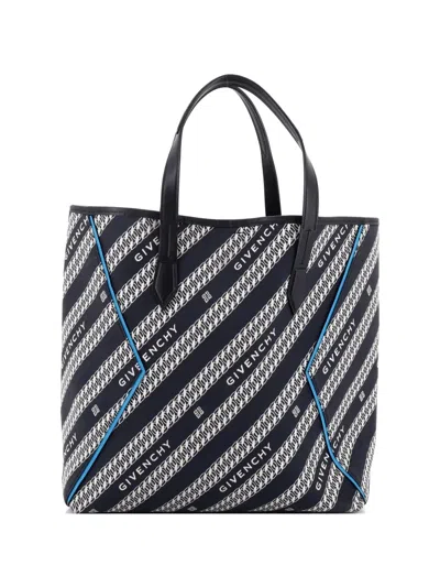 Pre-owned Givenchy Bond Shopper Logo Jacquard Canvas Medium Tote Bag In Blue