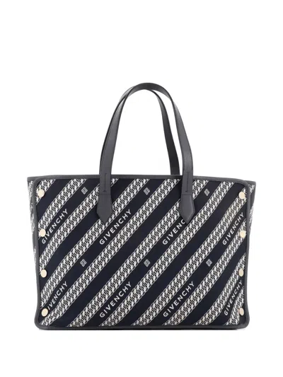 Pre-owned Givenchy Bond Shopper Logo Jacquard Canvas Medium Tote Bag In Blue