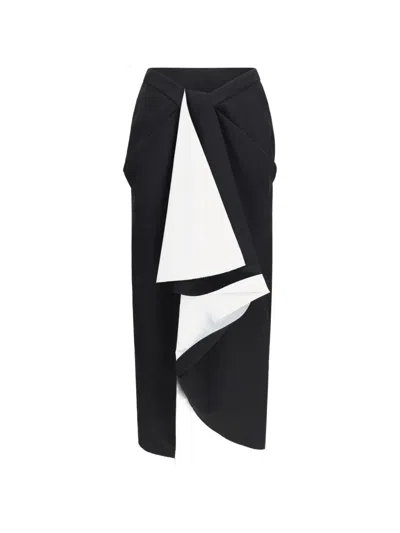 Givenchy Gonna Midi Drappeggiata In Lana Doppiata E Mohair In Black