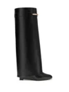 Givenchy Women Black Sandals With Logo Plaque On The Front And High Wedge Heel In Leather Woman In Black