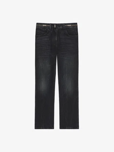 GIVENCHY BOOT CUT PANTS IN DENIM WITH CHAINS DETAIL