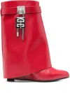 Givenchy Shark Lock Leather Ankle Boots With Covered Wedge Heels In Rouge