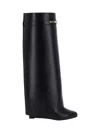 Givenchy Women Black Sandals With Logo Plaque On The Front And High Wedge Heel In Leather Woman In Black