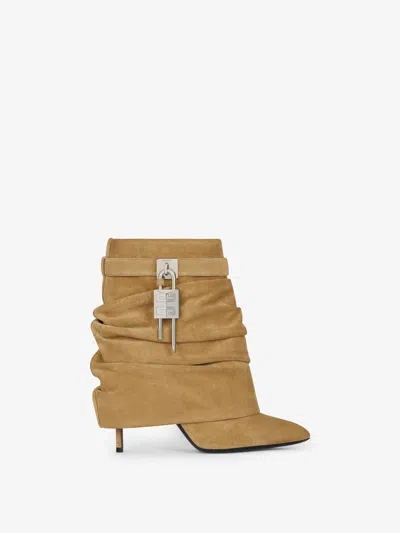 Givenchy Shark Lock Suede Stiletto Ankle Boots In Hazel