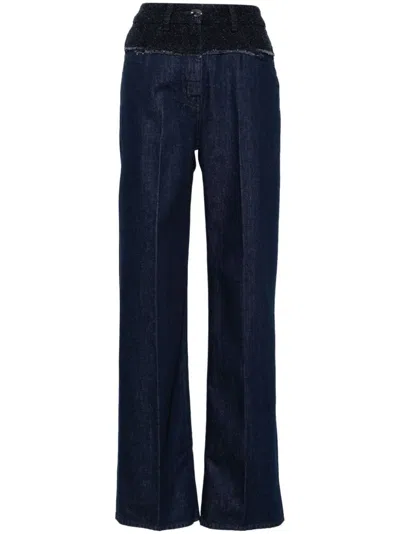 Givenchy Womens Boucle-panel Wide-leg Denim Jeans Indigo Blue