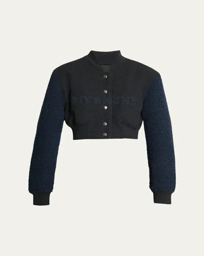Givenchy Boucle-sleeves Crop Varsity Jacket In Grey