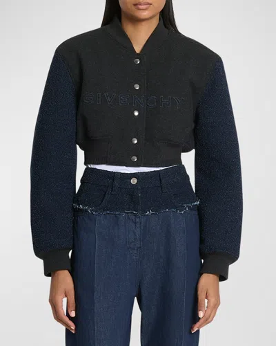 GIVENCHY BOUCLE-SLEEVES CROP VARSITY JACKET