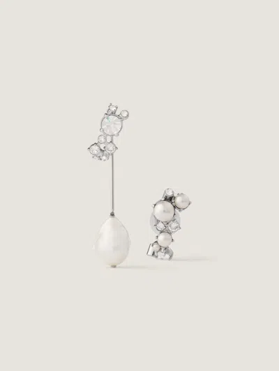 Givenchy Boucles D'oreilles Asymétriques Crystal Pearl En Métal, Cristaux Et Perles In Metallic